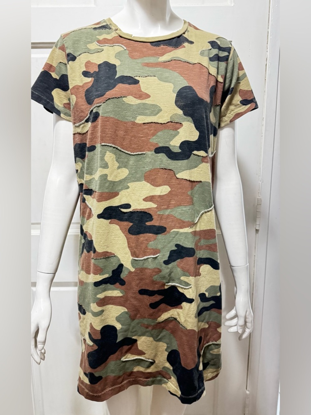 POLO RALPH LAUREN Camo Short Sleeve Tee Dress - Green & Brown Camouflage size L